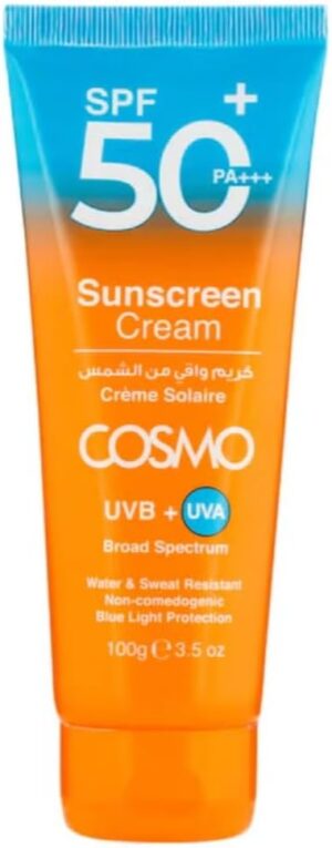 كريم واقي من الشمس بعامل حماية من الشمس 50+، للحماية من الأشعة فوق البنفسجية فئة A وB بطيف واسع، مع فيتامين E ومقاوم للماء والعرق للحماية من الضوء الأزرق للجنسين من سي دي كوزمو ديزاينز، 100 جم