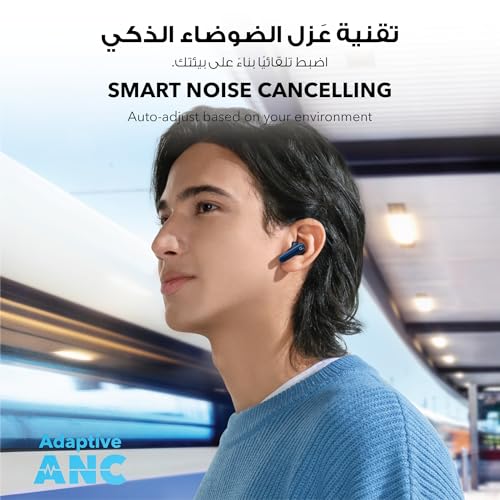 ساوند كور سماعات داخل الأذن لاسلكية P40i بخاصية الغاء الضوضاء والبيئات وصوت جهوري قوي ووقت تشغيل 60 ساعة حافظة 2 في 1 وحامل جوال IPX5 شحن لاسلكي بلوتوث 5.3 أزرق