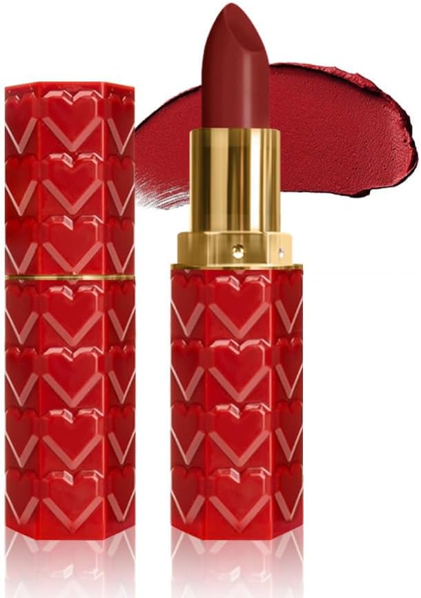 مجموعة احمر شفاه احمر غامق غامق من قطعة واحدة، مجموعة احمر شفاه حريري مخملي مات للنساء، احمر شفاه يدوم طويلا ومقاوم للتلطخ، احمر شفاه مات يدوم 24 ساعة، R03