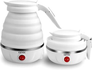 غلاية كهربائية دينيكس قابلة للطي 500 واط، سعة 600 مل، غليان سريع، جهد مزدوج (110-220 فولت)، خفيفة الوزن، غلاية مياه للسفر والتخييم والفنادق DX1768 (أبيض)