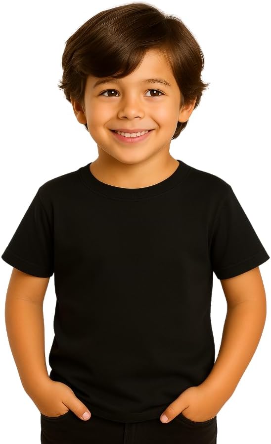 تي شيرت للأطفال من الجنسين | تي شيرت نصف كم من القطن الناعم | مريح بقبة دائرية للارتداء اليومي | زي كاجوال للمدرسة واللعب