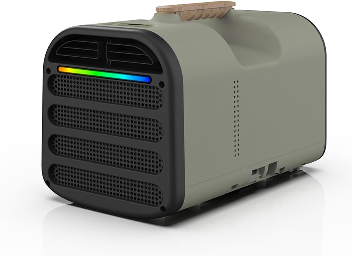 مكيف محمول 5200 وحدة حرارية بريطانية للتخييم والشواء، وحدة تكييف خارجية بتصميم صغير وخفيف الوزن للسيارة والسيارة الترفيهية والحيوانات الأليفة مع جهاز تحكم عن بعد وشاشة تعمل باللمس من كيو واكي (أخضر)