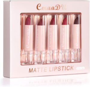 مجموعة أحمر شفاه كمادو مطفية بـ 5 ألوان هدايا مكياج لمسة نهائية مخملية تدوم طويلا غير لاصق ولا يبهت ومقاوم للماء ملمع للبنات والنساء -01 من اي اند وين