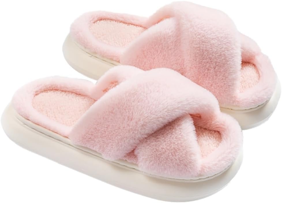 شبشب زغبي منفوش بنعل سميك، حذاء منزلي من رغوة الذاكرة، شبشب مفتوح عند الأصابع سهل الارتداء للأماكن الداخلية والخارجية للرجال والنساء من موكجاوب