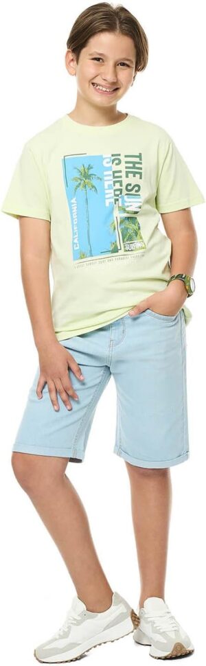 تيشرت مطبوع برقبة دائرية ضيقة وأكمام قصيرة للأولاد من ار اند بي 325-0777TB100-1