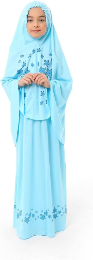 Girl's Prayer Dress with Star Printed Long Headscarf