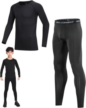 بدلة تدريب للرجال من هاي فاين، طقم من 5 قطع ملابس داخلية حرارية رياضية بطبقة أساسية وقمصان ضاغطة وتيشيرتات وسروال ضيق وشورت وملابس خارجية