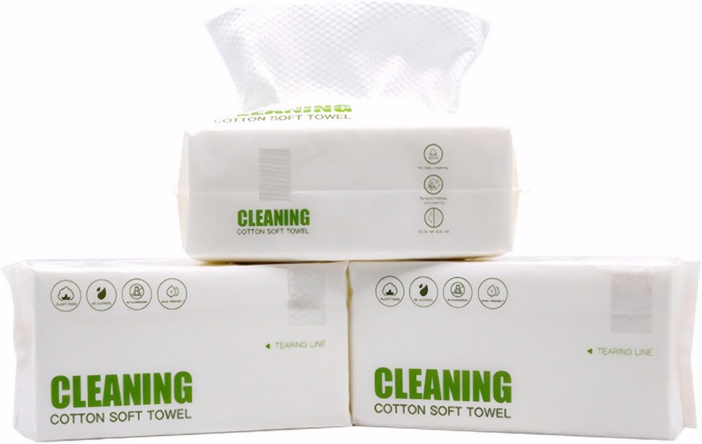 منشفة وجه سميكة من القطن للاستعمال مرة واحدة من سكاي-تاتش، مناشف وجه ناعمة للنساء، خالية من الوبر للتنظيف والعناية بالبشرة وإزالة المكياج، مناديل جافة (عبوة واحدة/60 قطعة)