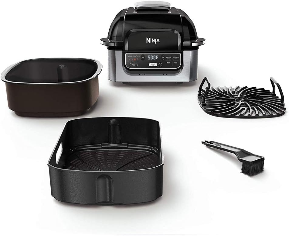 نينجا فودي 5 في 1، شواية كهربائية داخلية على سطح الطاولة مع مقلاة هواء بسعة 4 لتر، للشوي، الخبز، التحميص، التجفيف، وتقنية الشواء الإعصارية، 1760 واط، فضي، AG301ME 18 51dzlskwddL. AC SL1000