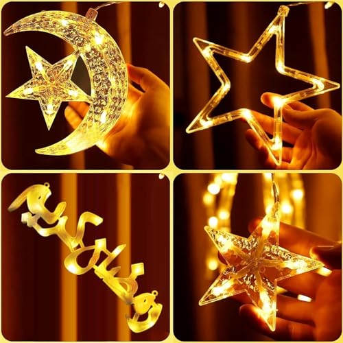 مصابيح رمضان من بوميفار، اضواء زينة رمضان على شكل قمر ونجمة لتزيين النوافذ بـ8 اوضاع اضاءة داخلية وخارجية بلون ابيض دافئ