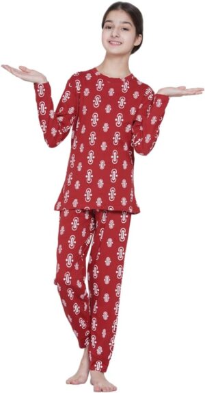 بيجامة مريحة ناعمة مكونة من بلوزة بأكمام طويل وسروال من القطن بنمط مطبوع من لورين سميث، للبنات المراهقات، طقم ملابس نوم للأطفال، قطعتان
