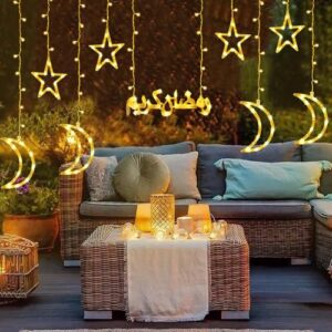 زينة رمضان من بوميفار، سلسلة اضواء جنية على شكل نجمة وقمر، اضواء رمضان كارين خارجية، 8 اوضاع اضاءة لتزيين العيد والمنزل