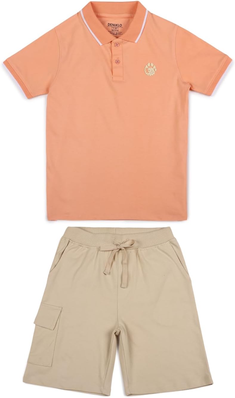 طقم تيشيرت بولو وشورت للأولاد مصنوع من القطن بنسبة 100% وقماش مغسول بيولوجيًا من دنيكلو