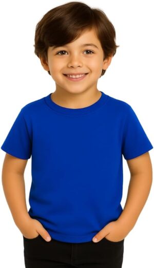 تي شيرت للأطفال من الجنسين | تي شيرت نصف كم من القطن الناعم | مريح بقبة دائرية للارتداء اليومي | زي كاجوال للمدرسة واللعب