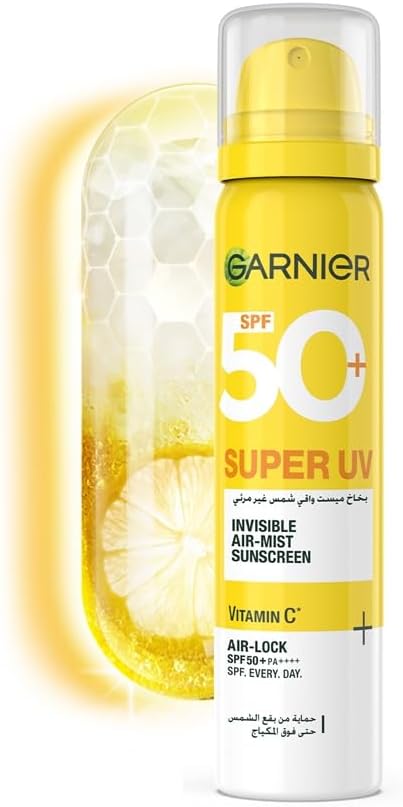 غارنييه سوبر يو ڤي بخاخ شفاف واقٍ من الشمس بمعامل حماية +SPF50 – تركيبة خفيفة كالرذاذ مع فيتامين C لتصحيح البقع الناتجة عن الشمس – حماية من أشعة UVA – مناسب لجميع أنواع البشرة، 75 مل 8 غارنييه سوبر يو ڤي بخاخ شفاف واقٍ من الشمس بمعامل حماية +SPF50 – تركيبة خفيفة كالرذاذ مع فيتامين C لتصحيح البقع الناتجة عن الشمس – حماية من أشعة UVA – مناسب لجميع أنواع البشرة، 75 مل