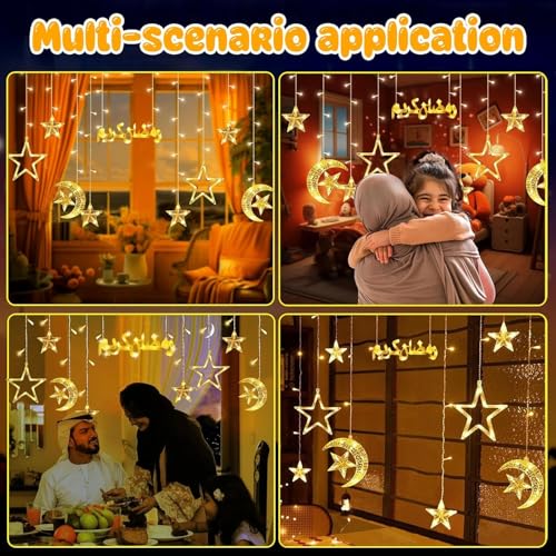 مصابيح رمضان من بوميفار، اضواء زينة رمضان على شكل قمر ونجمة لتزيين النوافذ بـ8 اوضاع اضاءة داخلية وخارجية بلون ابيض دافئ