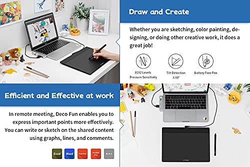 تابلت رسم جرافيك ديكو فن ال من اكس بي بين مقاس 10×6 انش، تابلت رسم رقمي مع 8192 مستوى ضغط قلم بدون بطارية للرسم الرقمي والرسوم المتحركة والتدريس عبر الانترنت (اسود)