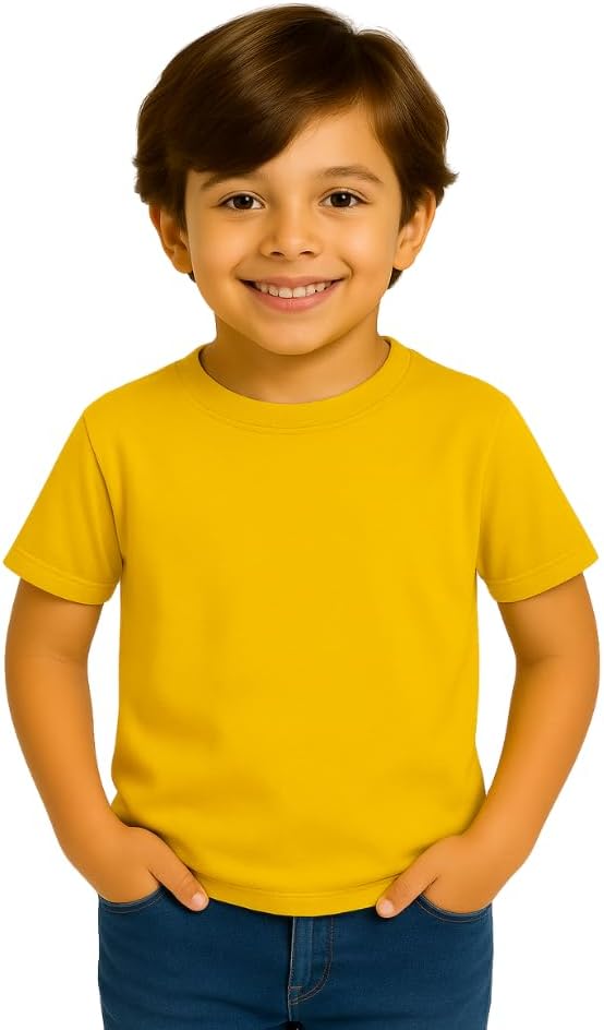 تي شيرت للأطفال من الجنسين | تي شيرت نصف كم من القطن الناعم | مريح بقبة دائرية للارتداء اليومي | زي كاجوال للمدرسة واللعب