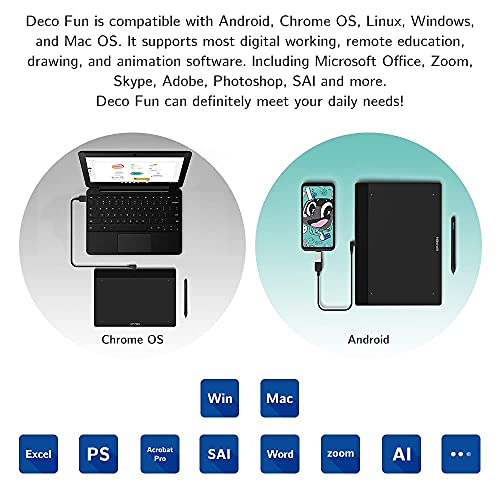 تابلت رسم جرافيك ديكو فن ال من اكس بي بين مقاس 10×6 انش، تابلت رسم رقمي مع 8192 مستوى ضغط قلم بدون بطارية للرسم الرقمي والرسوم المتحركة والتدريس عبر الانترنت (اسود)