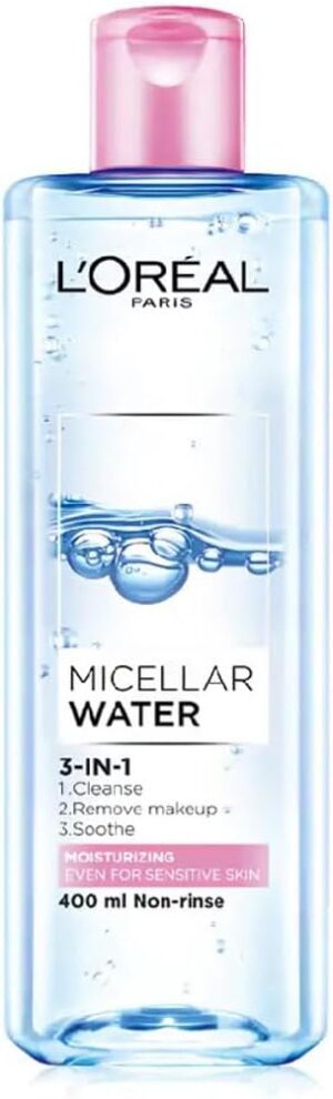 سائل للوجه من لوريال باريس ينظف ويزيل المكياج ويهدئ البشرة مع الحفاظ على الترطيب، للبشرة الحساسة المختلطة الجافة، 400 مل