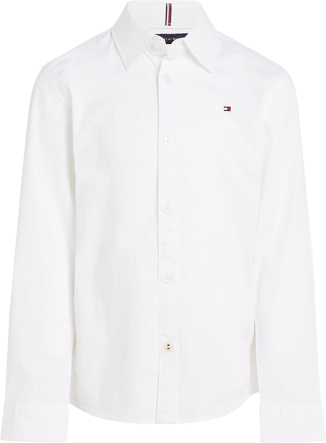 قميص غير رسمي سادة من خامة بوبلين المطاطية بأكمام طويلة للأولاد من تومي هيلفيجر