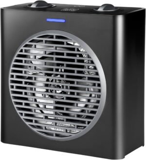 مدفأة صغيرة بمروحة، 2000 واط، طاقة قابلة للتعديل وترموستات، وضعين ووظيفة المروحة، نظام حماية ضد الميل والحرارة الزائدة من بلاك + ديكر، أسود غير لامع ورمادي