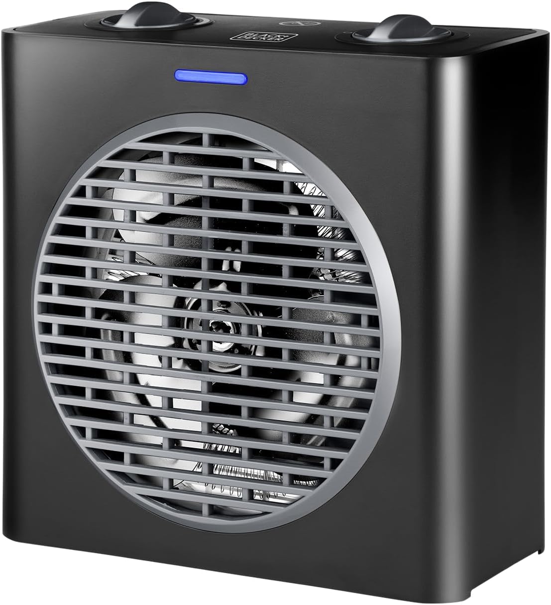 مدفأة صغيرة بمروحة، 2000 واط، طاقة قابلة للتعديل وترموستات، وضعين ووظيفة المروحة، نظام حماية ضد الميل والحرارة الزائدة من بلاك + ديكر، أسود غير لامع ورمادي