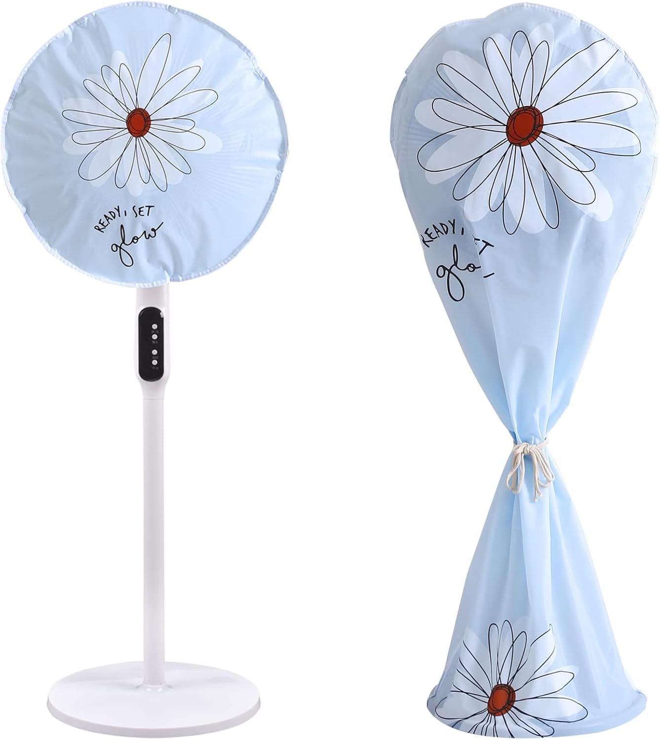 غطاء مروحة مقاوم للماء والغبار من نالكال - عبوة من 2 غطاء واقي دائري قائم قابل للغسل لمراوح الارضيات المنزلية (زهرة الشمس الزرقاء)