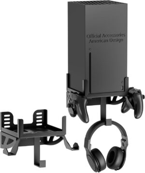 Wall Mount for Xbox Series X - Wall Mount Stand Kit with Detachable 2 Controller Holder & Headphone Hanger, Mount on The Wall, Compatible with Xbox Series X Accessories