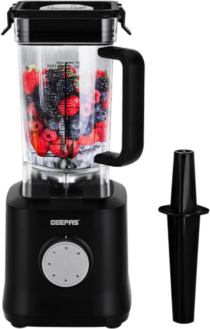 جيباس خلاط احترافي محرك قوي 1800 واط GSB44078 - يوضع على سطح الطاولة لصانع عصير الفاكهة ميلك شيك سعة 2 لتر 6 شفرات من الستانلس ستيل ضمان لمدة عامين اسود