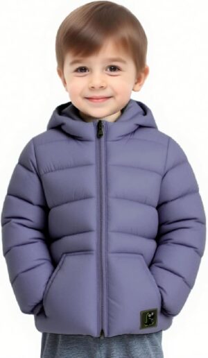 جاكيت بتصميم منفوخ للأطفال من الجنسين بغطاء للرأس، جاكيت خفيف الوزن مقاوم للماء، يمكن طيه، معطف شتوي للخريف والشتاء
