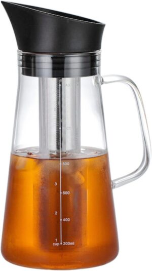 صانعة القهوة الباردة من الزجاج من هوبزوزا هي برطمان مع علامات للدلالة على السعة وفلتر من الستانلس ستيل كمصفاة شاي - سعة 1.2 لتر (C-1200 مل)