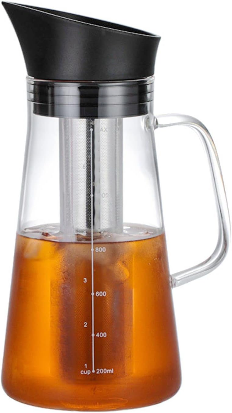 صانعة القهوة الباردة من الزجاج من هوبزوزا هي برطمان مع علامات للدلالة على السعة وفلتر من الستانلس ستيل كمصفاة شاي - سعة 1.2 لتر (C-1200 مل)