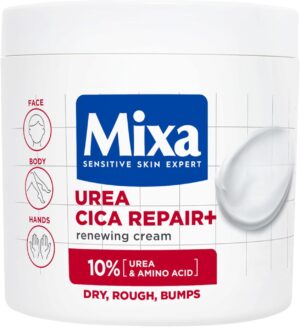 كريم يوريا سيكا ريبير ومجدد مرطب للجسم للبشرة الجافة والخشنة وكثيرة الحفر مع 10% من اليوريا والنياسيناميد بعطر مضاد للحساسية من ميكسا، 400 مل