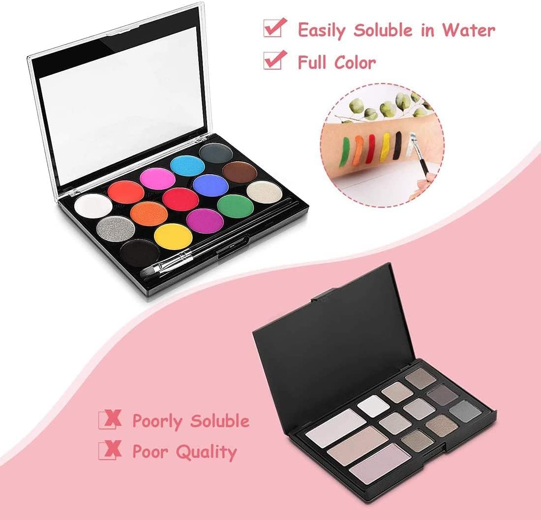 مجموعة طلاء وجه للاطفال من الميكاكوزو مكونة من 15 لون مع فرشاة واحدة، طلاء وجه احترافي غير لاصق، طلاء للجسم، طلاء مائي منخفض الحساسية، مناسب للعب الادوار في الحفلات 10 61755P+fE4L. AC SL1100