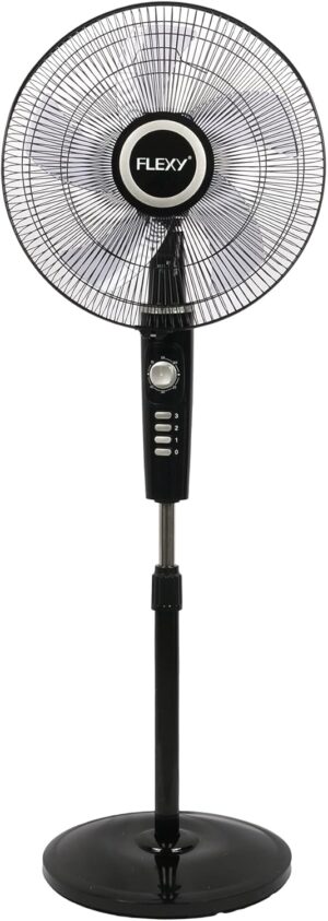 فلكسي® مروحة عمودية 16 انش 60 واط | مؤقت دقيقة 5 شفرات محرك نحاسي هادئ متذبذبة ارتفاع قابل للتعديل 3 سرعات موفرة للطاقة شبكة امان قوية | اسود