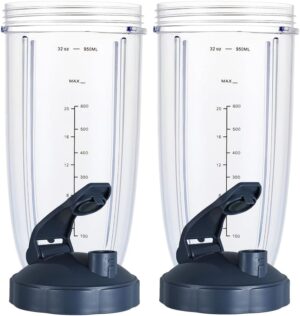 اكواب خلاط لخلاط نوتري بوليت كوب 32 اونصة مع غطاء علوي قلاب متوافق 600 واط 900 قطع غيار الخلاط قطعتين، شفاف