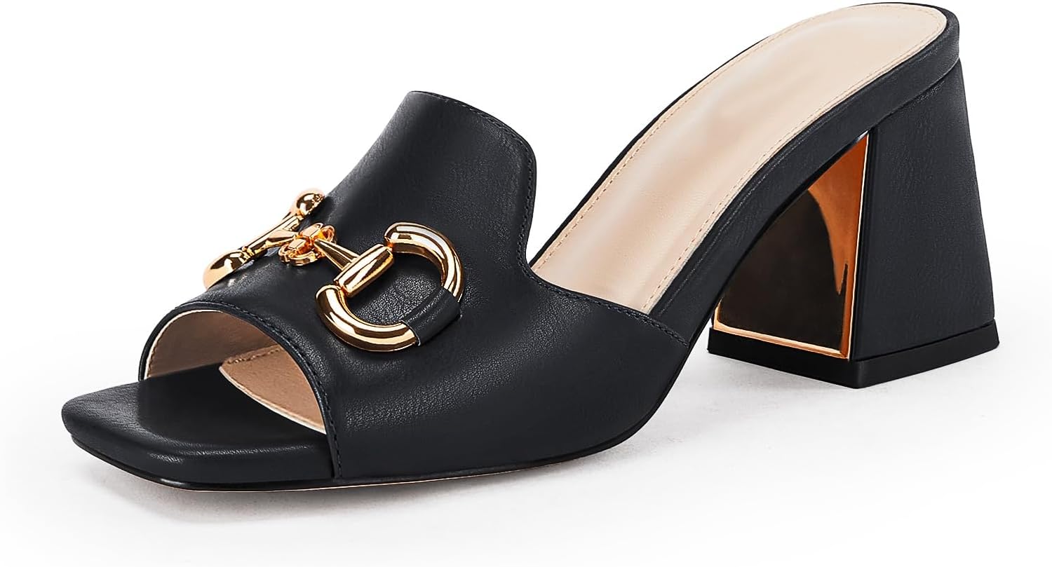 صندل نسائي بكعب مكتنز مفتوح من الامام مفتوح من الامام بشريط واحد مريح سهل الارتداء مع سلسلة معدنية للصيف