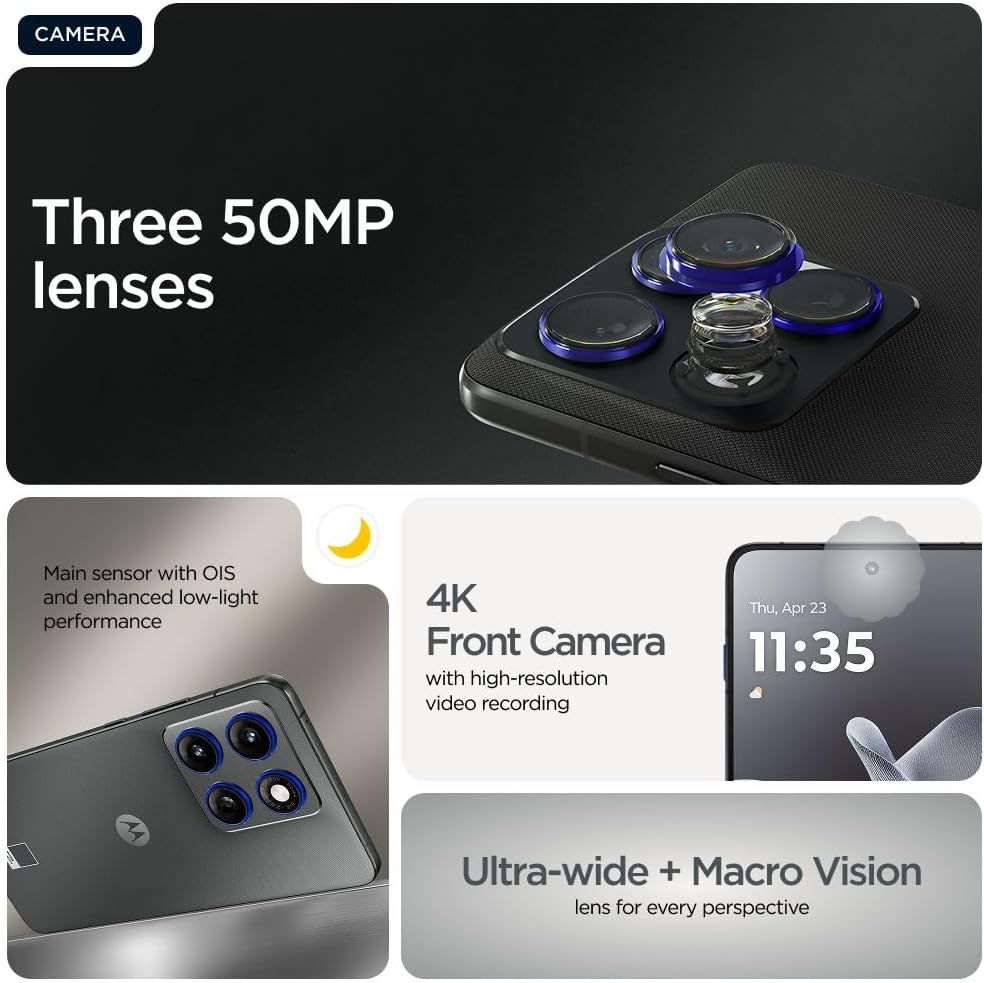 جوال موتورولا ايدج 70 5G بذاكرة 12+12 جيجابايت RAM بوست، وتخزين 512 جيجابايت بكاميرا بتثبيت بصري OIS وتصنيف مقاومة IP68/IP69 ومعالج سناب دراجون 7 الجيل 4، وشاشة pOLED مقاس 6.7 بوصة 120 هرتز (رمادي) 13 61FG3mg79aL. AC SL1000