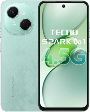 جوال تكنو سبارك جو 1 ثنائي شرائح الاتصال 4.5G اندرويد 14، أول شاشة دوت ان بمعدل تحديث 120 هرتز ومكبرات صوت مزدوجة DTS، 5000 ميلي امبير في الساعة، منفذ C 15 واط، بدون تباطؤ (أخضر ماجيك سكين، 64+3)