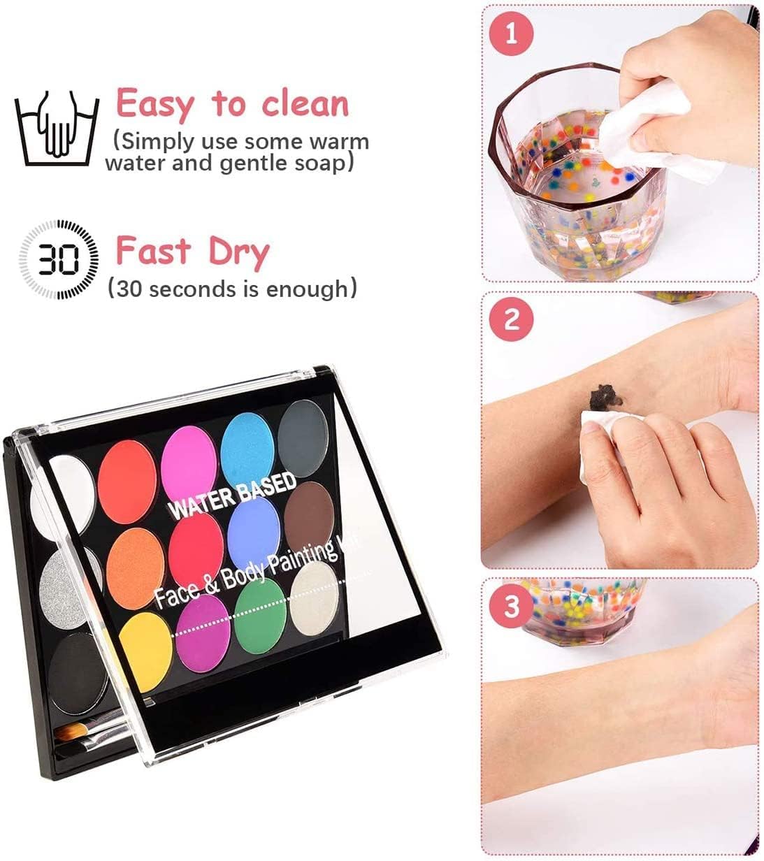 مجموعة طلاء وجه للاطفال من الميكاكوزو مكونة من 15 لون مع فرشاة واحدة، طلاء وجه احترافي غير لاصق، طلاء للجسم، طلاء مائي منخفض الحساسية، مناسب للعب الادوار في الحفلات 13 61LjHe4+q+L. AC SL1232