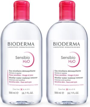 بيوديرما منظف ملطف يومي اتش تو او من سينسيبيو لازالة التلوث والشوائب للوجه والعيون والبشرة الحساسة 500 مل - عبوة قطعتين