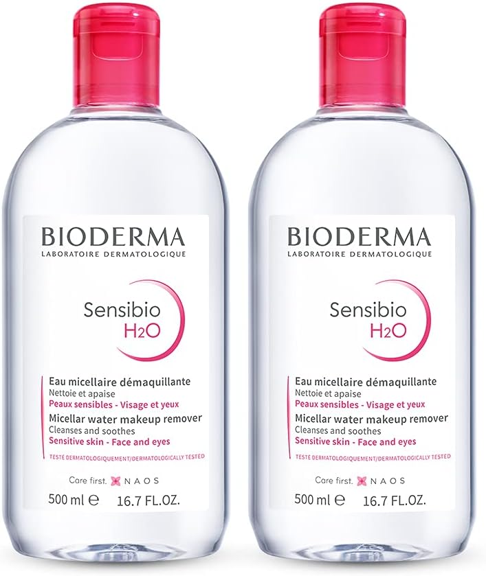 بيوديرما منظف ملطف يومي اتش تو او من سينسيبيو لازالة التلوث والشوائب للوجه والعيون والبشرة الحساسة 500 مل - عبوة قطعتين