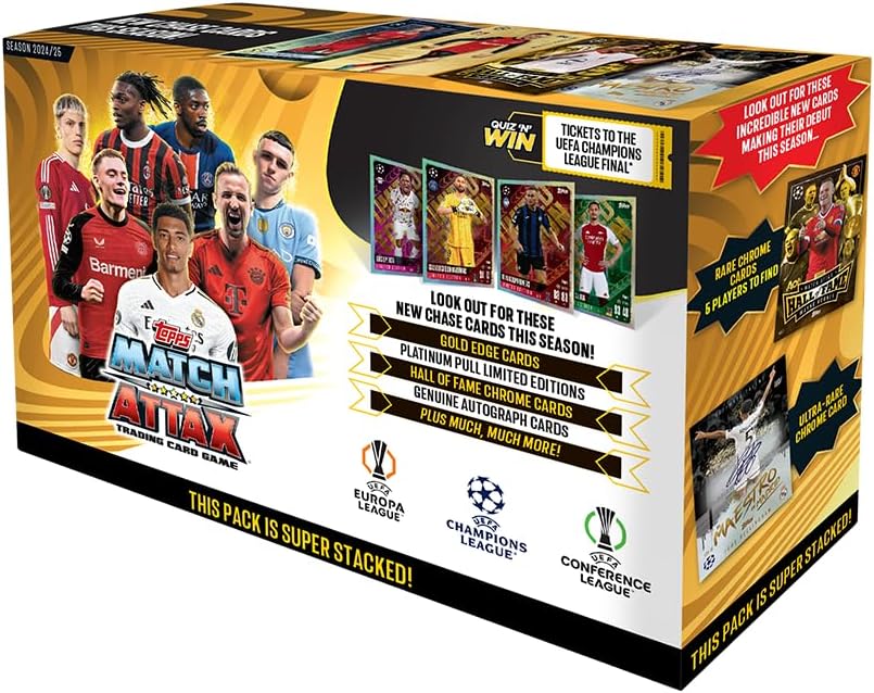 لعبة بطاقات تداول وتجميع ماتش اتاكس من توبس، بتصميم دوري أبطال أوروبا لكرة القدم 24/25، (عبوة تدفق من 40 قطعة)
