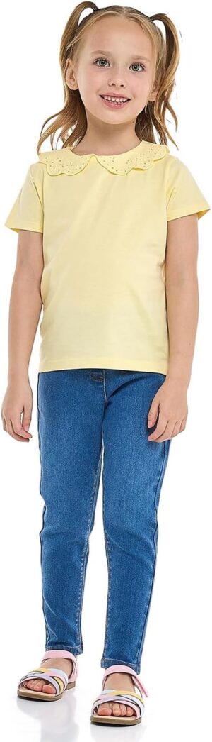 بلوزة سادة بياقة واكمام قصيرة للبنات موديل 325-0974KG195-4