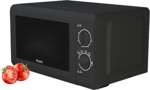 فرن ميكروويف سعة 20 لتر، بقدرة 700 واط، 6 مستويات طاقة، باب زجاجي، مؤقت، إذابة الثلج حسب الوزن/الوقت، تحكم بمقبض، طهي لمدة 30 د، طبق دوار بقطر 245 ملم، أسود