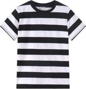تي شيرت أولادي مخطط من سبرينج اند جيجي بأكمام قصيرة ورقبة دائرية ضيقة