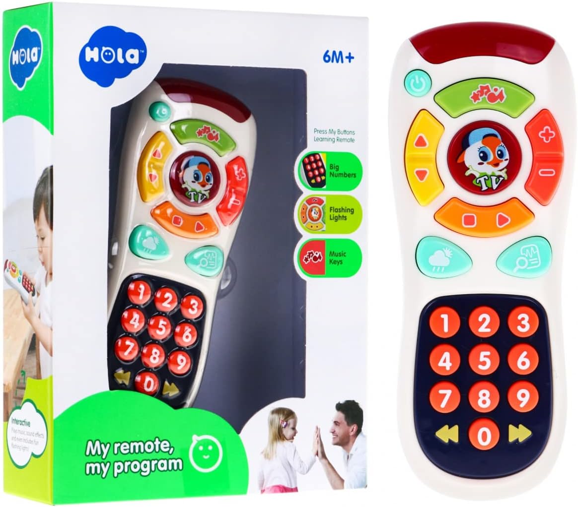لعبة تحكم تفاعلية للأطفال ماي ريموت مع أكثر من 20 زرًا، وأكثر من 50 صوتًا ولحنًا لتعليم الأرقام والحروف والألوان بتصميم واقعي ومواد آمنة ومتينة للرضع من 6 أشهر فأكثر من هولا