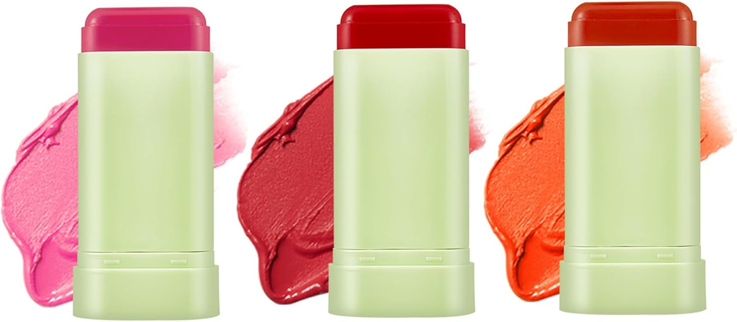 مجموعة عصي بلاشر ب3 ألوان، قلم بلاشر سادة متعدد الاستخدامات لترطيب يدوم طويلا ومقاوم للماء، مرطبة وسهلة الدمج لتحديد العيون، الشفاه والخدود من يووج®، مكونة من 3 قطع