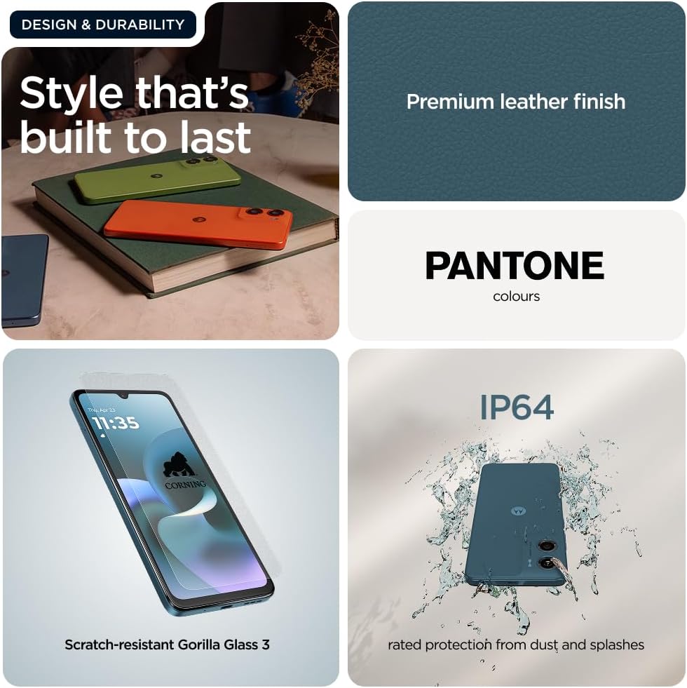 جوال موتورولا G06 4G، ذاكرة وصول عشوائية 4+8 جيجابايت، وذاكرة داخلية 128 جيجابايت، ومعالج ام تي كيه هيليو G81 اكستريم، وشاشة 6.88 بوصة فائقة الدقة 120 هرتز، نظام اندرويد 15، لون بانتون تابيستري 11 61T7pJ04MRL. AC SL1000